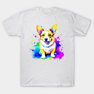 Colorful Corgi Splatter Art - Playful Canine Delight T-Shirt